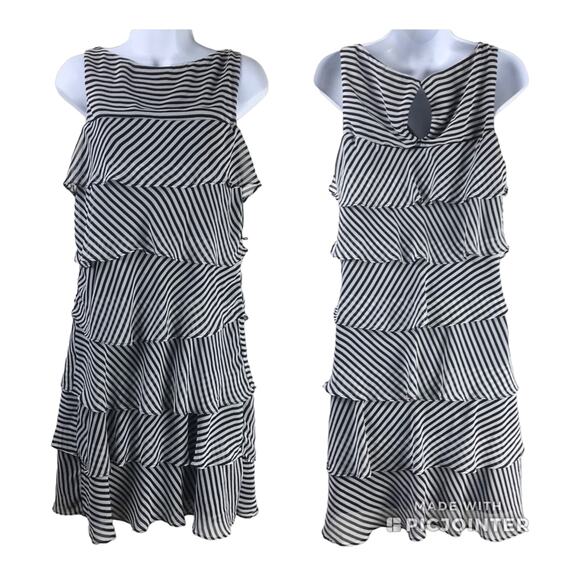 London Times Striped Tiered Ruffle Dress Sz 12 - Picture 1 of 6